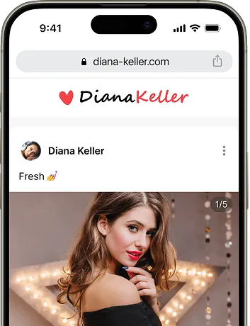 A mobile phone displays the homepage of solo creators website, showcasing a stylish portrait with decorative lights in the background.